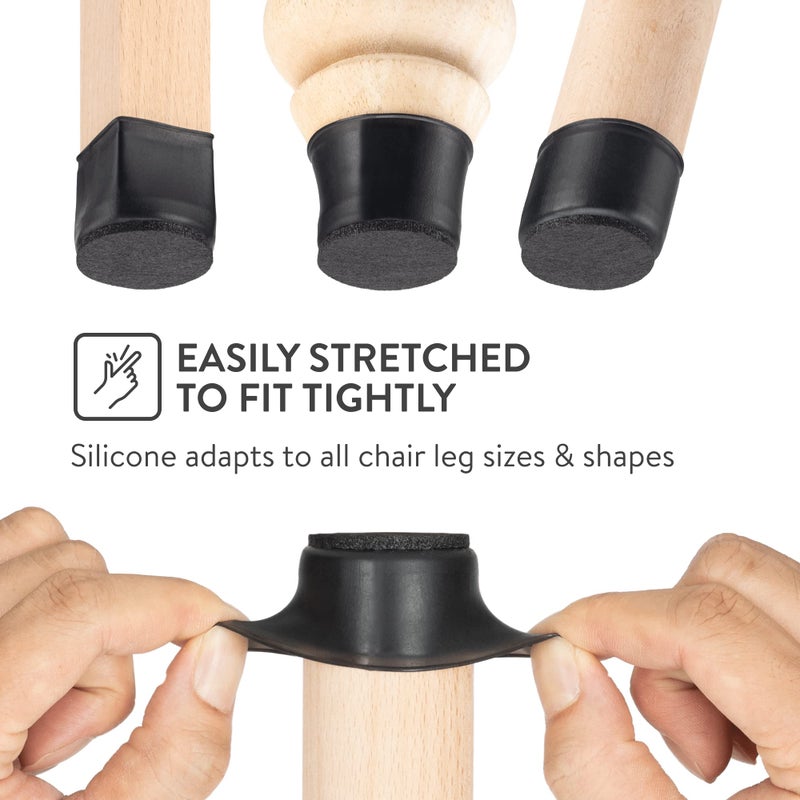 Aneaseit Chair Leg Floor Protectors - 32 pcs Black - Felt Bottom Silicone Pads for Hardwood Floors & Furniture Feet - Rubber Caps for Chairs - Medium - Image 3
